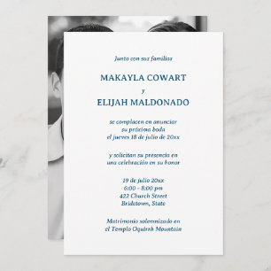 Invitation Réception de mariage bleu et blanc espagnol
