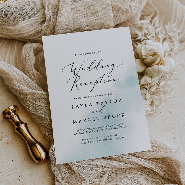 Invitation Réception de mariage bleu | Lavis à l'aquarelle (Créateur téléchargé)