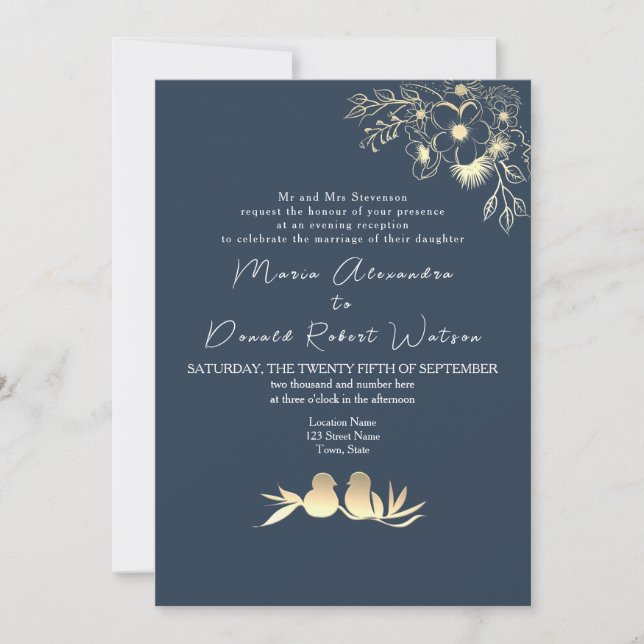 Invitation Réception de mariage bleu marine (Devant)