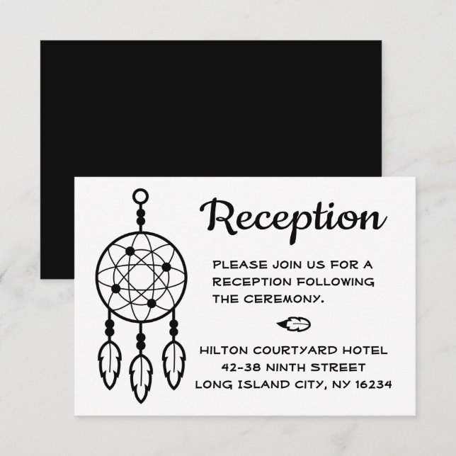 Invitation Réception de mariage Boho Dreamcatcher noir blanc (Devant / Derrière)