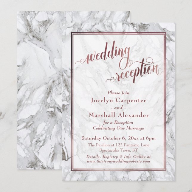 Invitation Réception de mariage calligraphiée en rose gold su (Devant / Derrière)