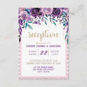 Invitation Réception de mariage Champagne Or Floral Violet
