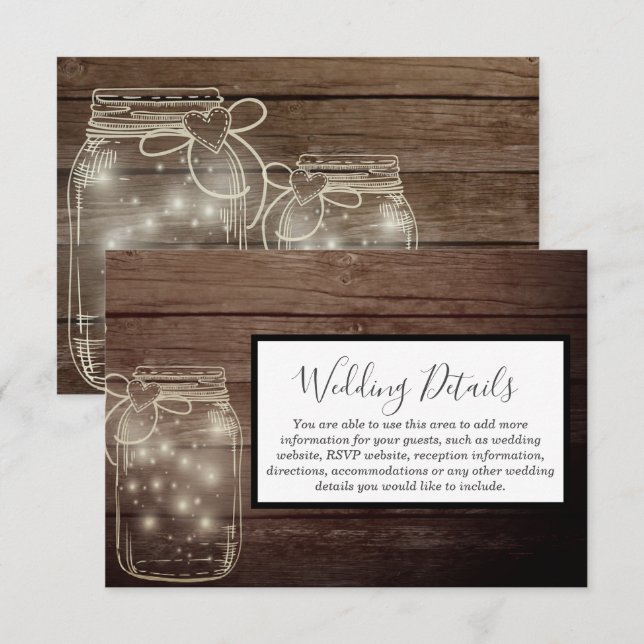 Invitation Réception de mariage champêtre en jarre mason en b (Devant / Derrière)