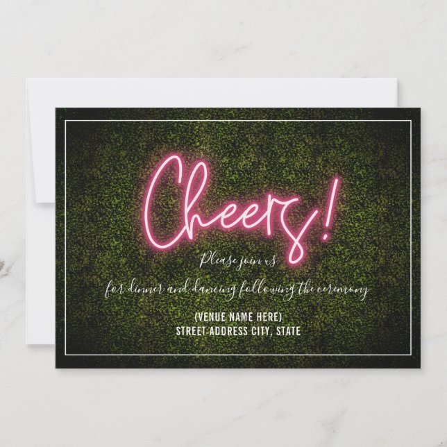 Invitation Réception de mariage Cheers Neon Buis artificiel (Devant)