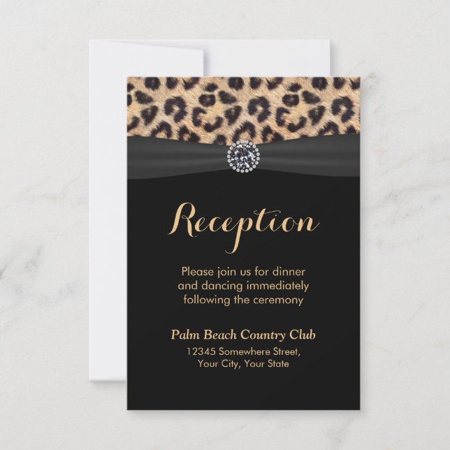 Invitation Réception de mariage chic diamant léopard lumineux (Devant)