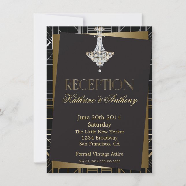 Invitation Réception De Mariage Classique Gatsby Deco (Devant)