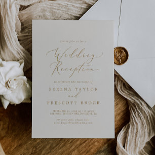Invitation Réception de mariage crème calligraphie or délicat