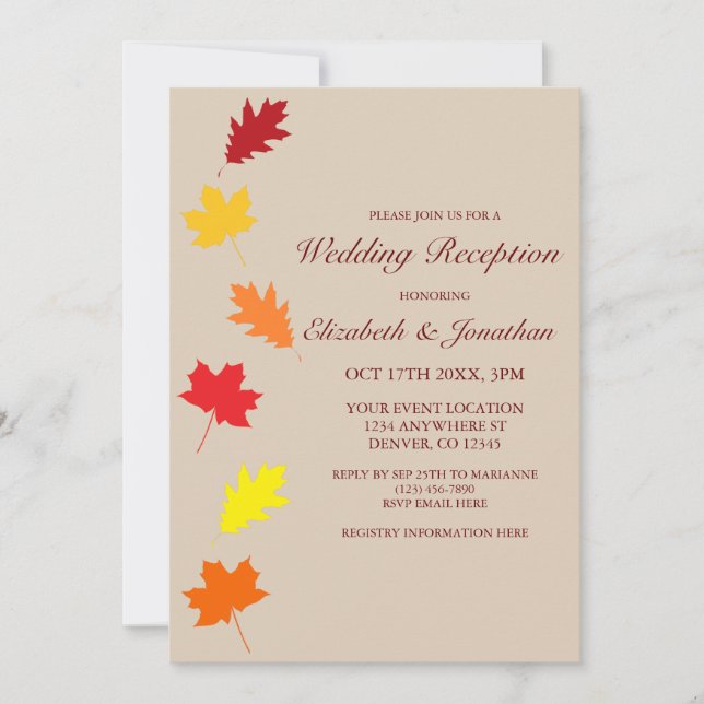 Invitation Réception de mariage de automne (Devant)