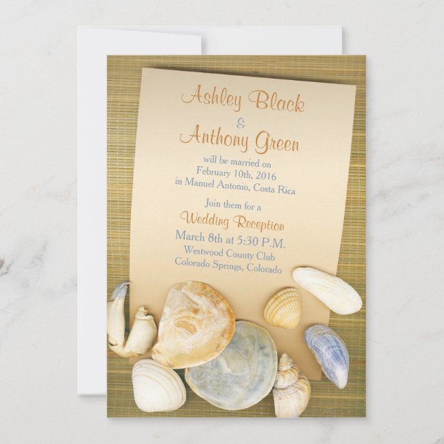 Invitation Réception de mariage de destination Beach Shells u (Devant)