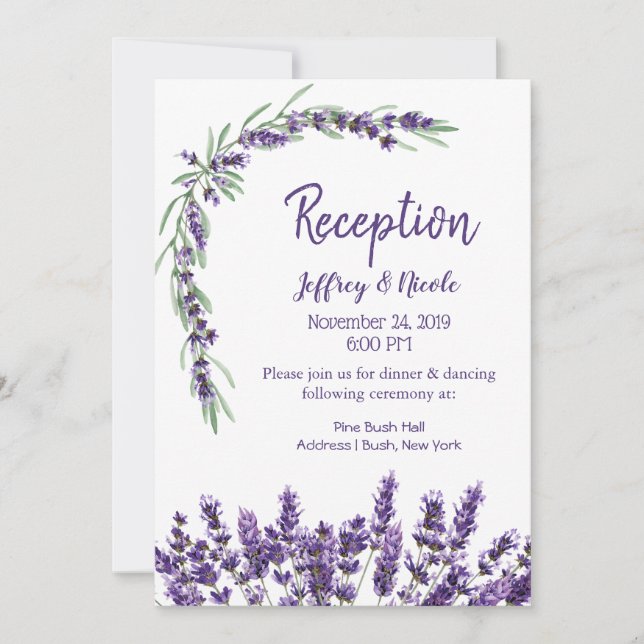 Invitation Réception de mariage de Lavande Violette Lilac Fle (Devant)