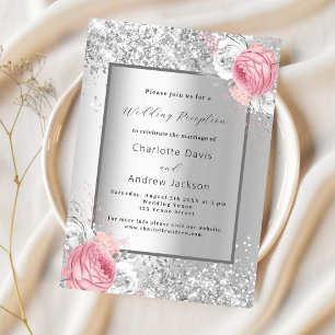 Invitation Réception de mariage de luxe rose argenté