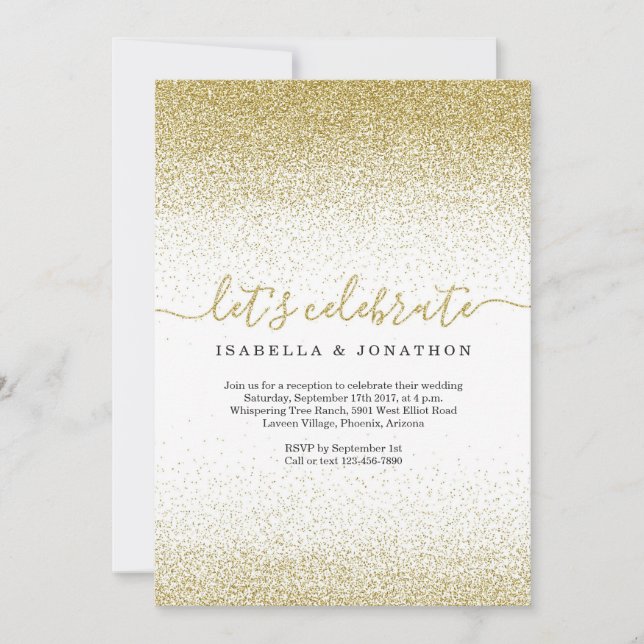 Invitation Réception De Mariage De Parties scintillant D'Or U (Devant)