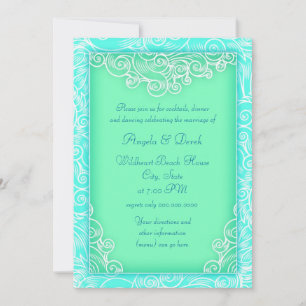 Invitation Réception de mariage de plage Aqua et Vagues verte