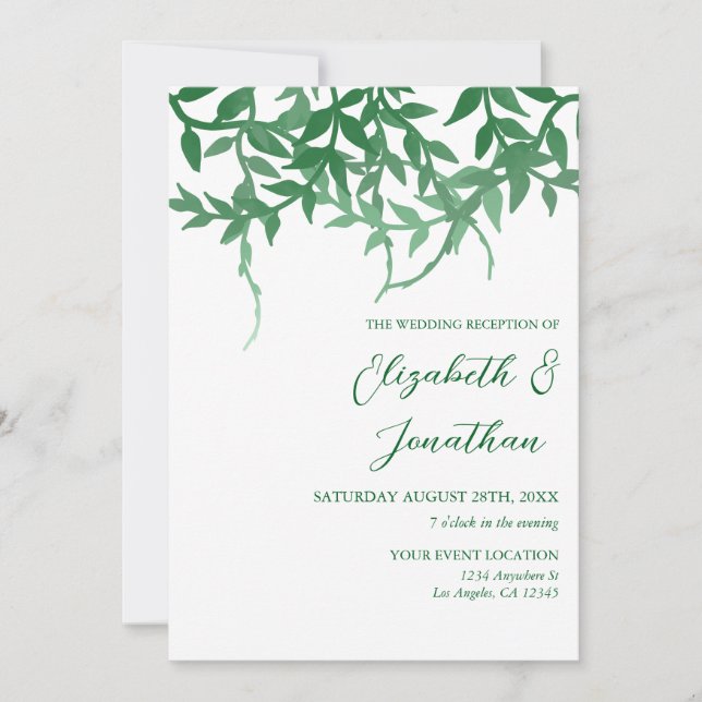 Invitation Réception de mariage des Feuilles botaniques rusti (Devant)
