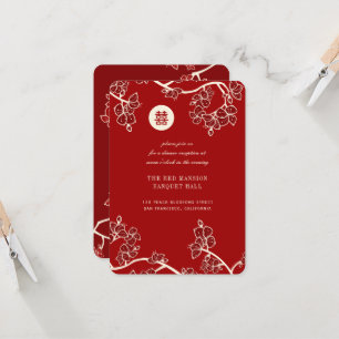 Invitation Réception de mariage double Xi de Red Peach Blosso