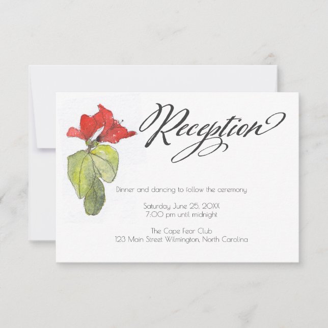 Invitation Réception de mariage écriture calligraphique Fleur (Devant)
