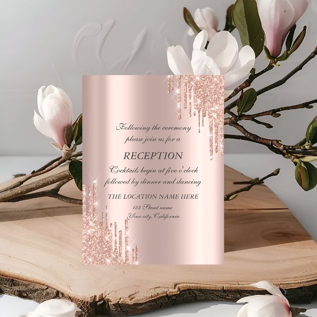 Invitation Réception de mariage élégant avec paillettes rose  (Créateur téléchargé)