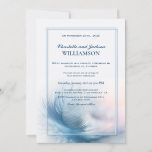 Invitation Réception de mariage élégante aux plumes de bleu p