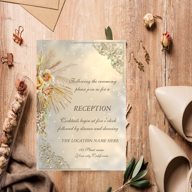 Invitation Réception de mariage élégante chic or bohème fleur (Créateur téléchargé)