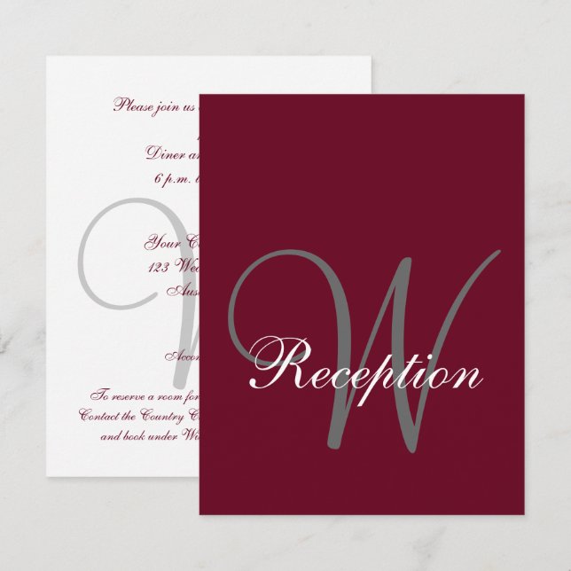 Invitation Réception de mariage élégante en gris et burgundy  (Devant / Derrière)