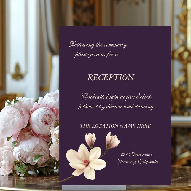 Invitation Réception de mariage élégante et chic aux magnolia (Créateur téléchargé)