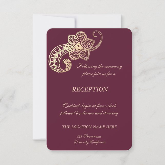 Invitation Réception de mariage élégante et chic en or paisle (Devant)