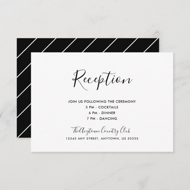 Invitation Réception de mariage élégante simple noir et blanc (Devant / Derrière)