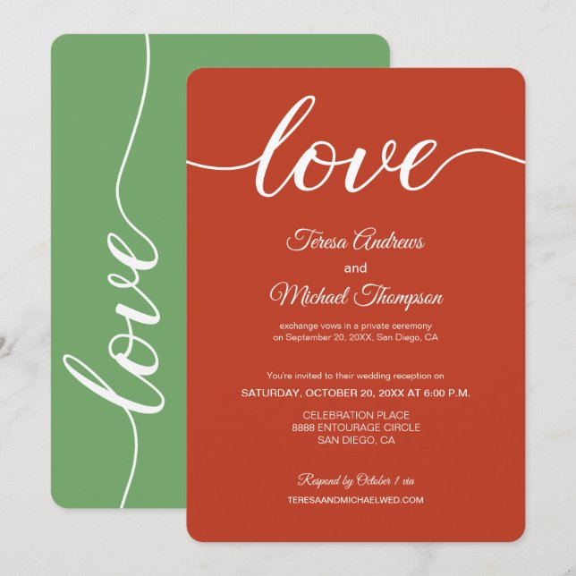 Invitation Réception de mariage Elopement vert sauge orange (Devant / Derrière)