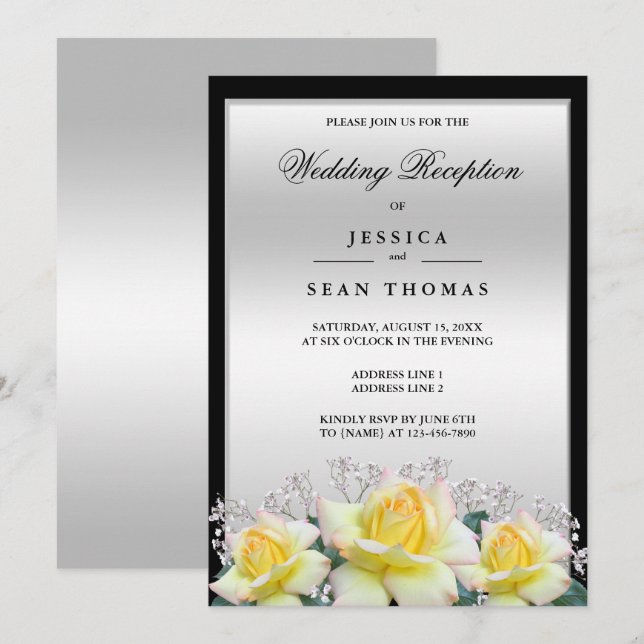 Invitation Réception De Mariage En Argent Rose Chic Et Élégan (Devant / Derrière)