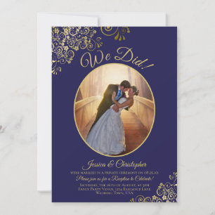 Invitation Réception de mariage en bleu marine avec dentelle 
