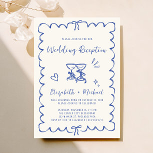 Invitation Réception de mariage en crème bleue dessinée à la 