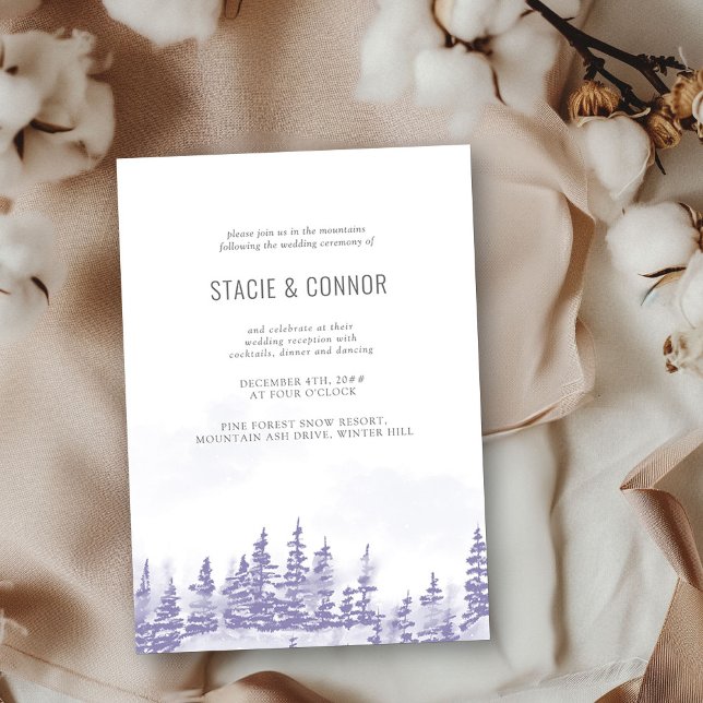 Invitation Réception de mariage en gris lavande de forêt hive (Wedding Reception Invitation from my Winter Forest Lavender Wedding Collection)