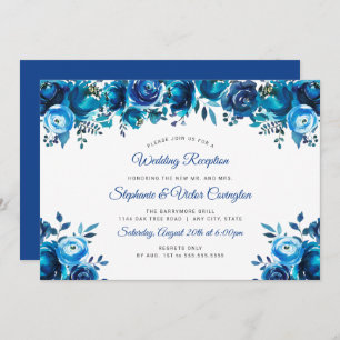 Invitation Réception de mariage fleurie en bleu d'Indigo