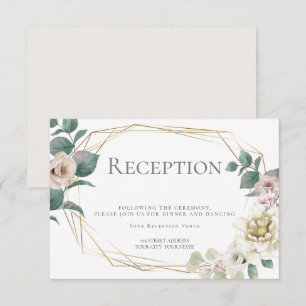 Invitation Réception de mariage   Fleurs aquarelle ivoire ros