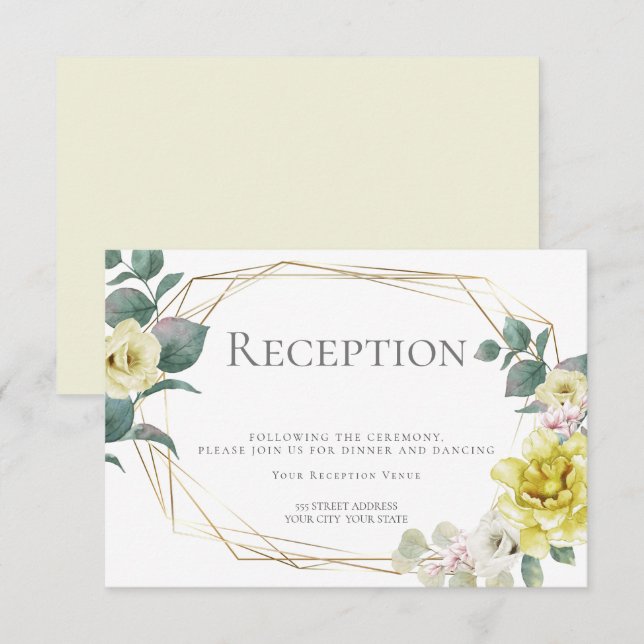 Invitation Réception de mariage | Fleurs de paeonie jaune (Devant / Derrière)