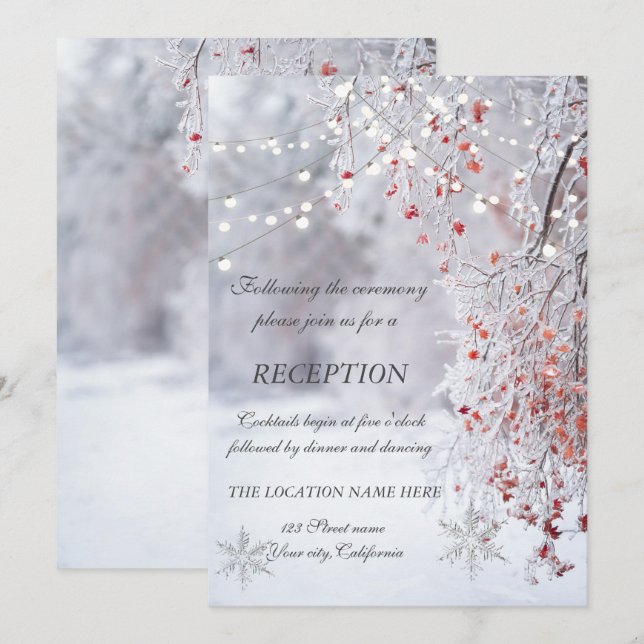 Invitation Réception de mariage flocons de neige Winter Wonde (Devant / Derrière)