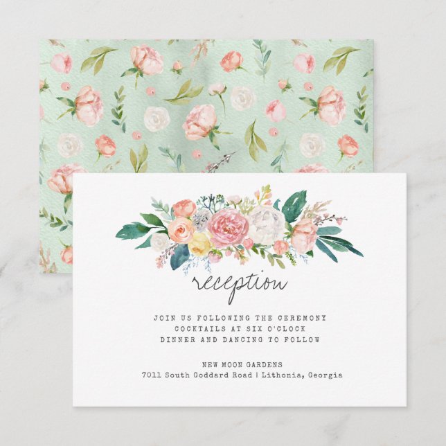Invitation Réception De Mariage Floral Été Brouillante (Devant / Derrière)