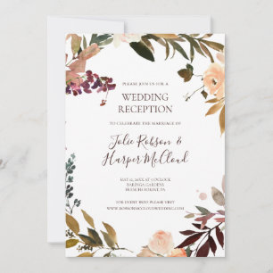 Invitation Réception de mariage floral orange et burgundy