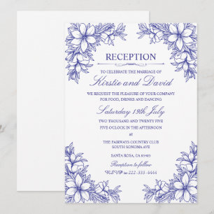 Invitation Réception De Mariage Floral Ornat Bleu