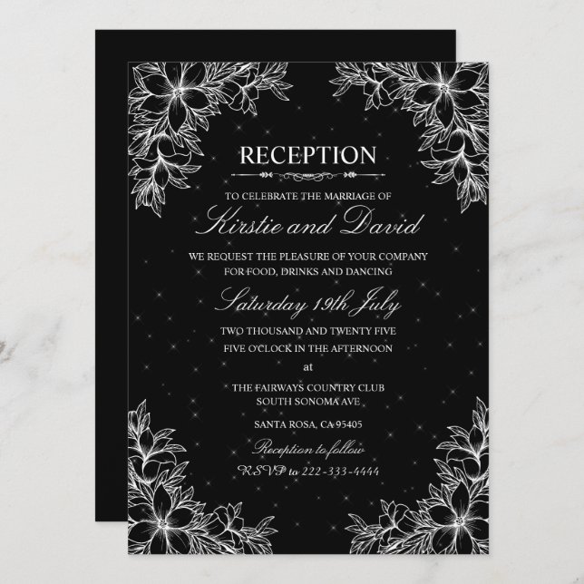 Invitation Réception De Mariage Floral Orné Blanc (Devant / Derrière)