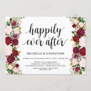 Invitation Réception de mariage floral rose Marsala Elopement