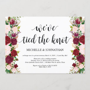 Invitation Réception de mariage floral rose Marsala Elopement