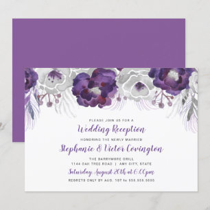 Invitation Réception de mariage florale aquarelle argent viol