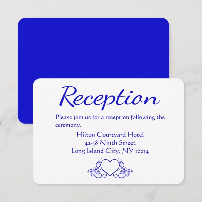 Invitation Réception de mariage florale coeur bleu cobalt vin (Devant / Derrière)