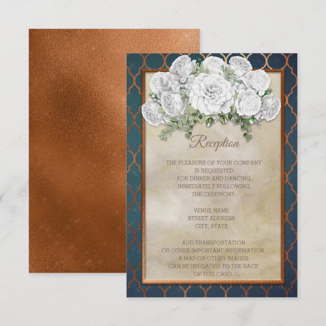 Invitation Réception de mariage florale élégante sarcelle cui (Devant / Derrière)