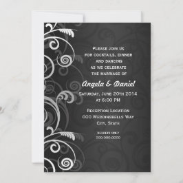 Invitation Réception de mariage florale moderne noir et blanc