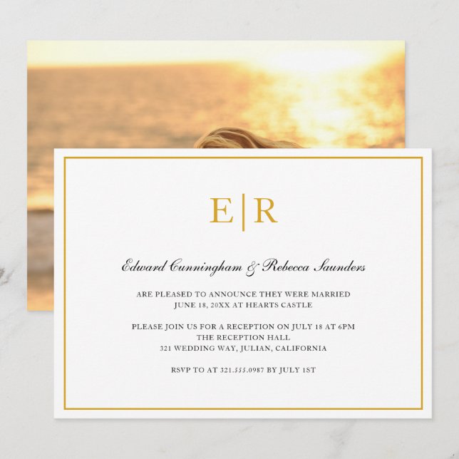 Invitation Réception de mariage formelle élégante avec monogr (Devant / Derrière)