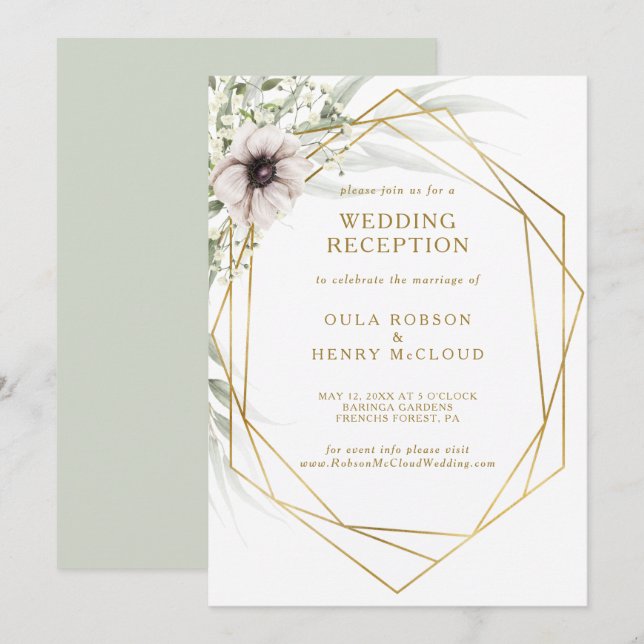 Invitation Réception de mariage géométrique Eucalyptus Or (Devant / Derrière)