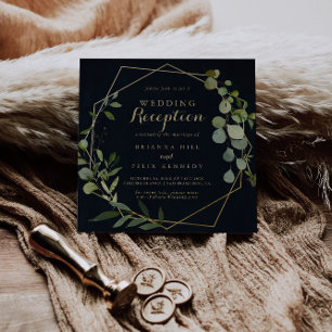 Invitation Réception de mariage géométrique or bleu vert