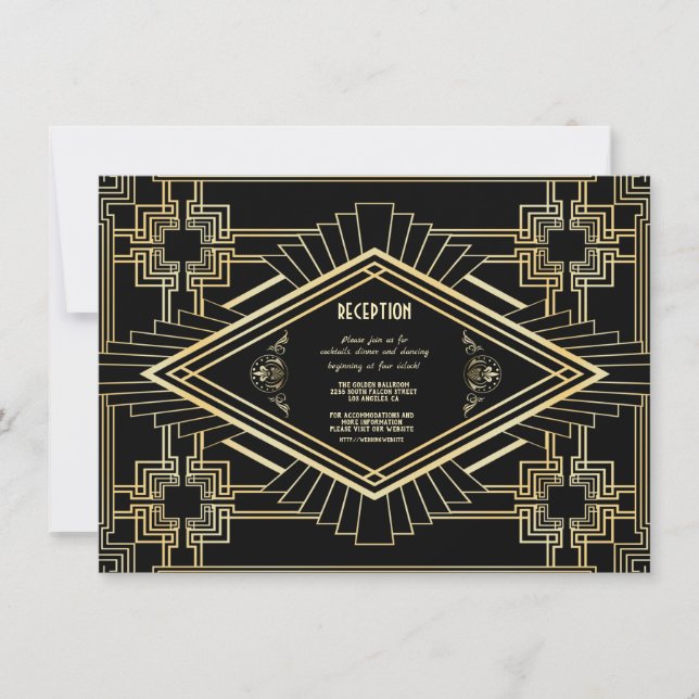 Invitation Réception de mariage Glam Gold Black Gatsby (Devant)